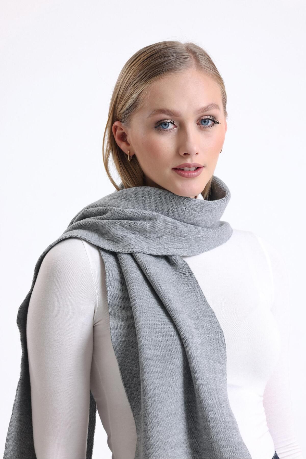 T-crazy Knitwear Düz Renk Triko Atkı, Kışlık Yumuşak Dokulu Kaşkol, Triko Örme Atkı - Gri